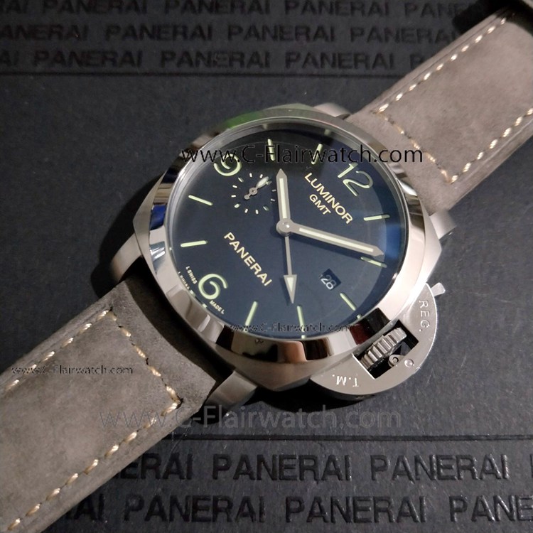 Panerai PAM320 Luminor GMT 44mm Watch Gray Leather Strap